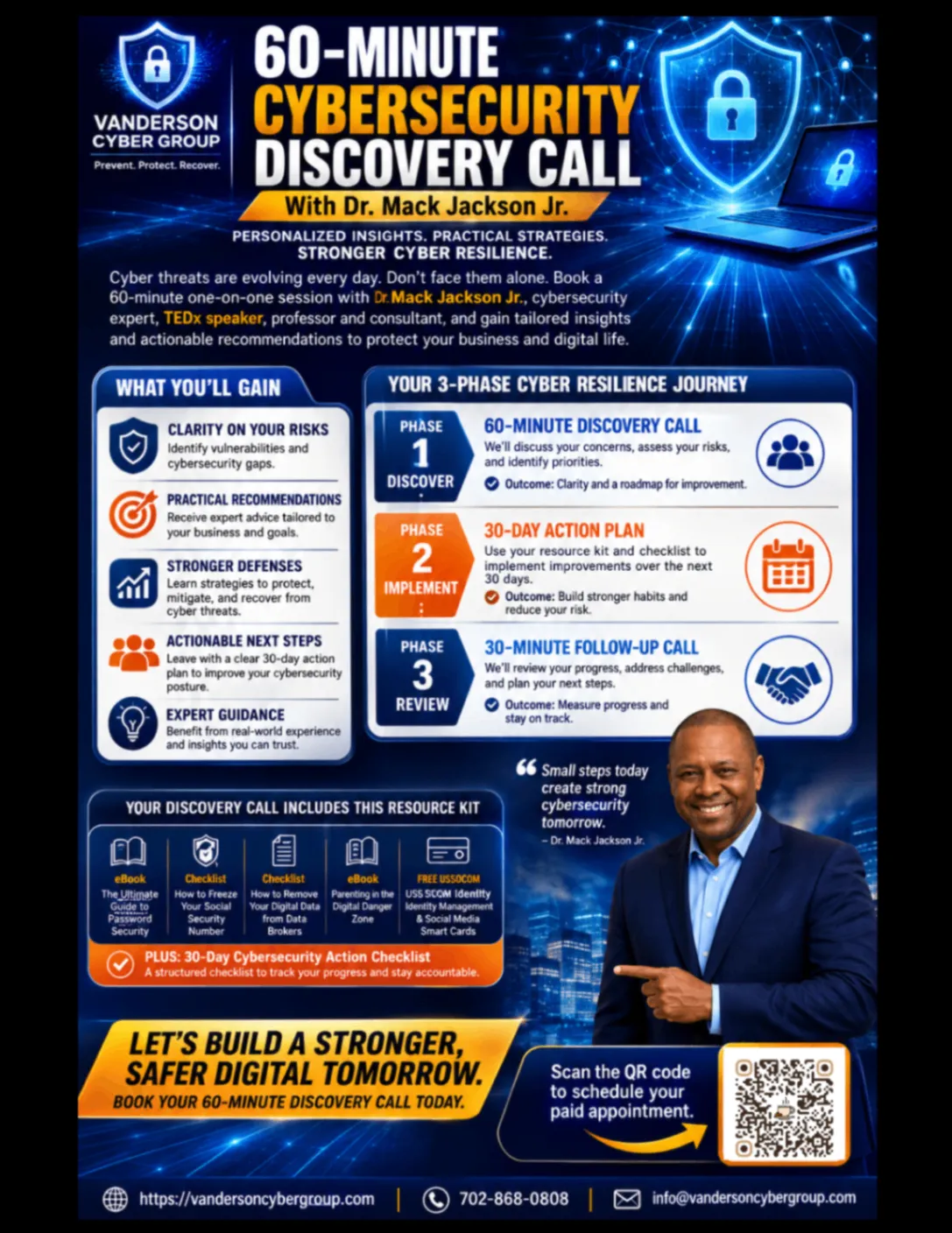 Cybersecurity Discovery Call brochure showing the three-phase resilience journey